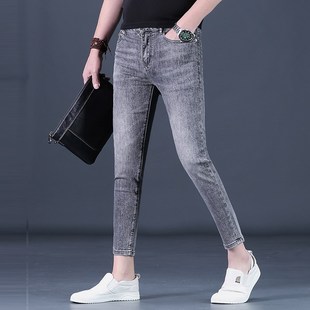 男士 牛仔裤 潮流修身 小脚2025夏季 九分裤 上新烟灰色9分牛子裤 男款