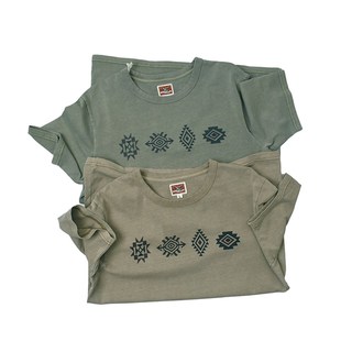 休闲宽松圆领印花Tee 纳瓦霍图纹 T恤 复古做旧水洗短袖 9092 日式