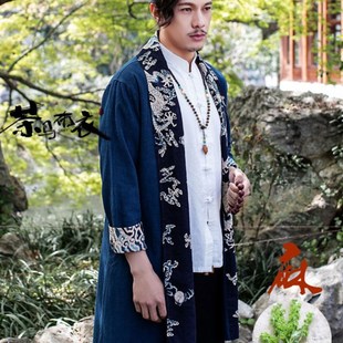 春冬浮世绘道袍中国风男装披风斗篷式古风男士中长款风衣外套汉服