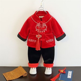 宝宝新年唐装周岁礼服冬款男童女童拜年服中国风汉服加厚儿童套装