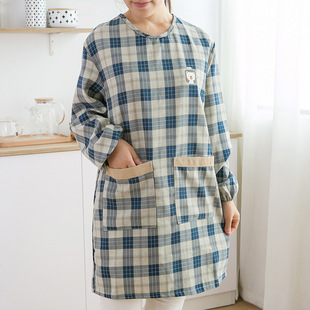 简约长袖围裙家用厨房日系防水防污羽绒服护衣做饭反穿罩衣工作服