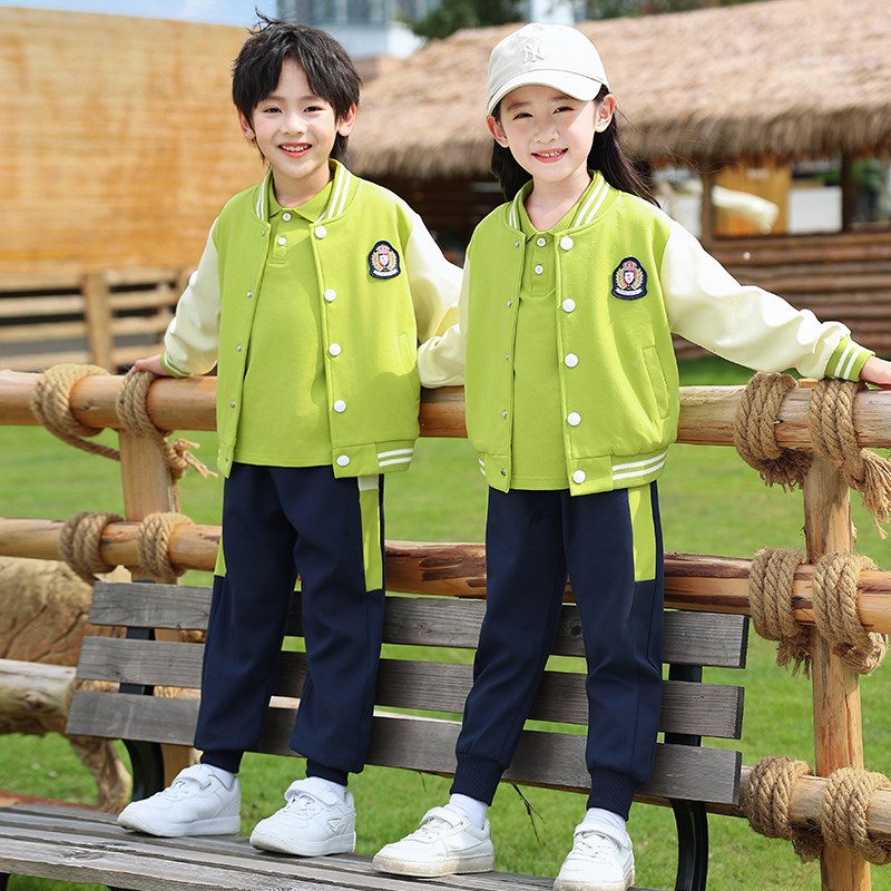 学院风棒球服校服套装小学生果绿色春夏装新款男女童班服幼儿园服图片