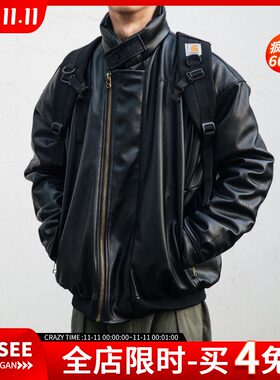 日系潮牌立领机车皮衣棉服男宽松防风保暖棉袄韩版潮流加厚外套潮