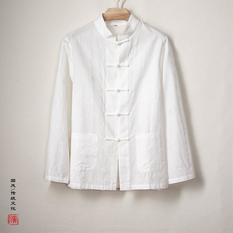 民族风长袖衬衫立领盘扣唐装民国中山装提花开衫上衣男复古寸衣潮