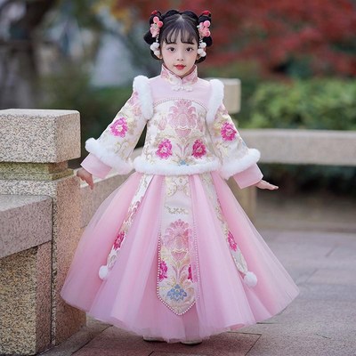 女童冬季汉服套装连衣裙儿童马面裙中国风拜年服超仙女孩衣服冬季