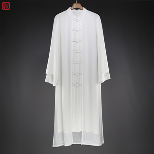 中式 古风 国风纯色汉服男女舞蹈长袍棉麻假两件宽松盘扣对襟长衫