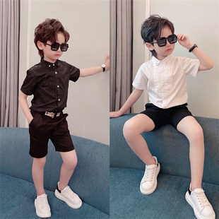 白色衬衫 演出服英伦风日系短袖 潮水钻儿童衬衣 童装 男童小礼服夏款