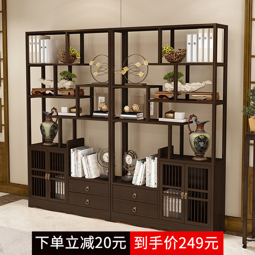 新中式实木博古架多宝阁茶叶展示陈列柜茶室置物古董货架客厅隔断