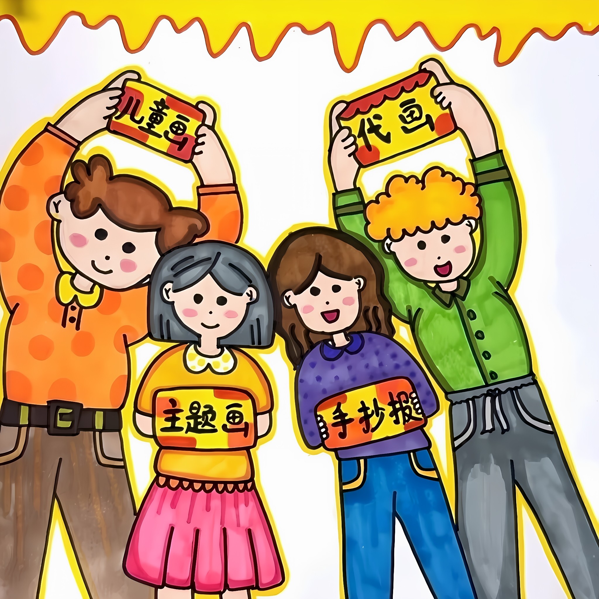 手抄报代画手绘水彩手工帮画儿童画马克笔画小报科幻画主题画定制