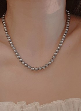 清冷气质高级感灰色珍珠项链女 小众设计法式复古简约百搭锁骨链