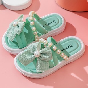 女童外穿拖鞋童鞋2024夏季新款儿童凉拖时尚蝶结沙滩舒适软底凉鞋