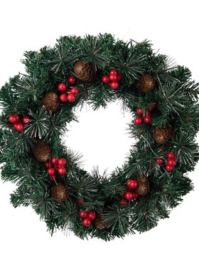 豪贝圣诞节装饰品创意松果门挂花环圣诞前门带灯圣诞花环厨壁挂件