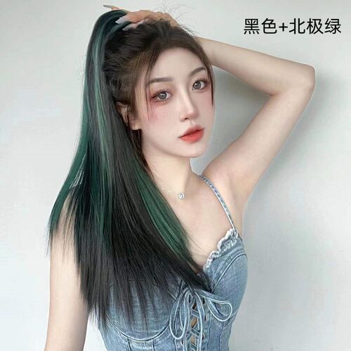 挑染绿化纤假发马尾女真发自然无痕抓夹式高马尾假发辫