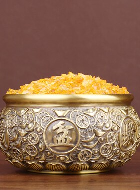 铜金钱元宝聚宝盆摆件 铜聚宝盆摆件 中式家居 办公室招财摆件