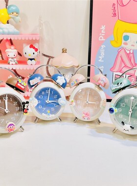少女心卡通创意学生儿童机械金属打铃静音闹钟带夜灯卧室桌面钟表
