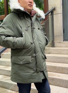 反季N3B经典军绿色400克羊毛内胆毛领可拆卸羊毛领大衣中长款加大
