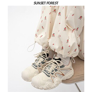 女2024夏季 丑萌单鞋 新款 厚底户外徒步鞋 透气登山鞋 落日森林老爹鞋