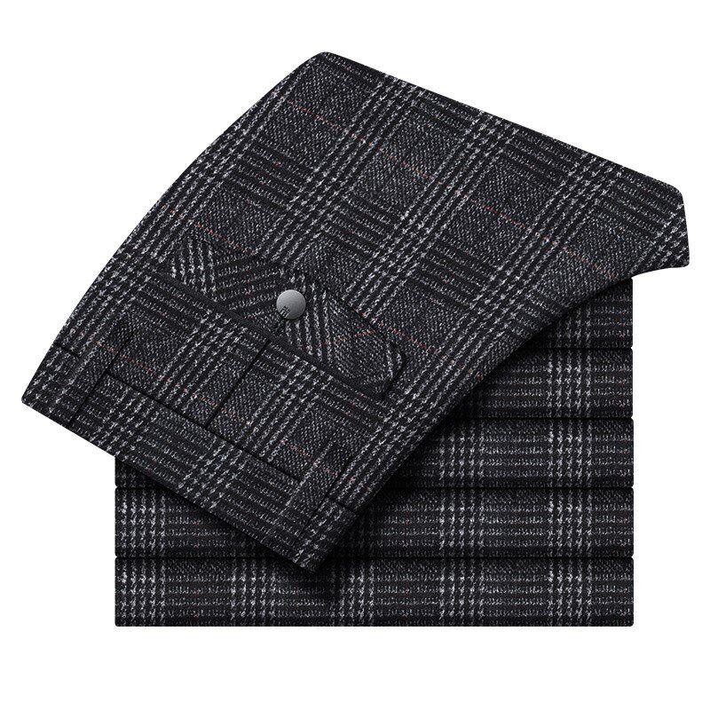 裤子男冬季磨毛休闲裤男修身潮流格子长裤秋冬款男裤商务男士西裤