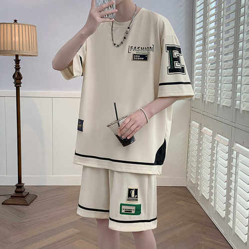 短袖短裤套装男2025新款夏季青少年休闲运动短袖t恤一套五分裤