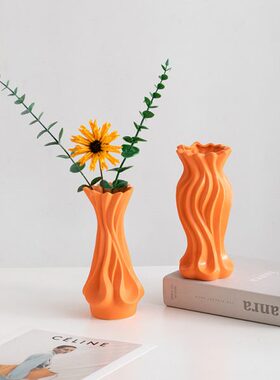 橙色陶瓷小花瓶简约现代插花花器桌面玄关摆件装饰干花客厅水培