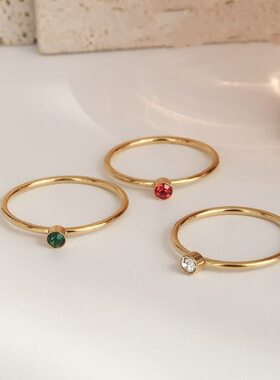 彩显多戒指款指环掉清新可水洗缤纷白细色叠法式绿色戴红白日系不