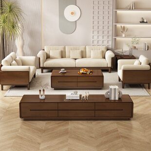 新款白色风新中式实木沙发2024布艺家具茶几客厅一体式茶台奶油年