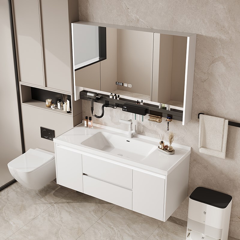 轻奢现代陶瓷一体盆实木浴室柜组合简约洗脸洗漱W台多功能置物