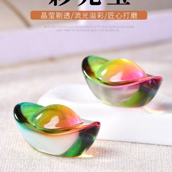 彩色琉璃水晶元宝摆件家居装饰宝瓶聚宝盆装填招财进宝七彩宝石