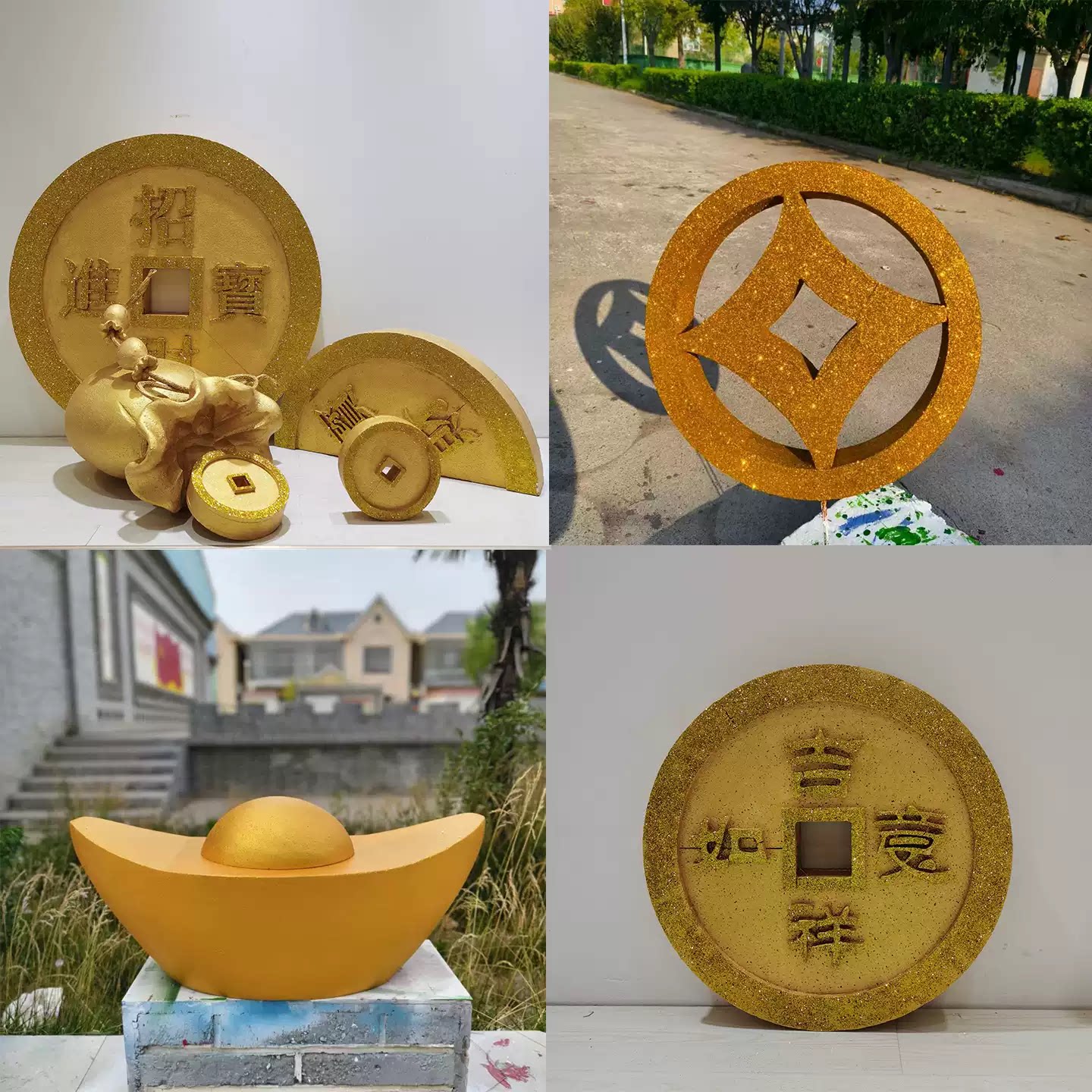 创意节日氛围布置道具灯笼福字新年橱窗美陈装饰泡沫金币福袋定制图片