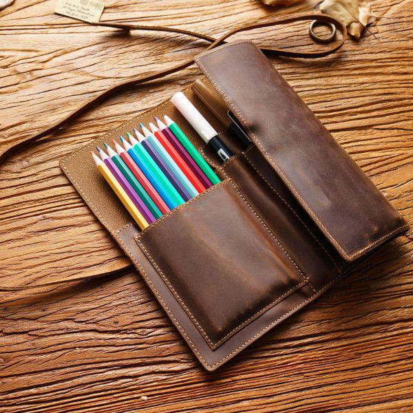 卷帘可定制logo大容量复古收纳包笔袋 收纳袋文艺牛皮