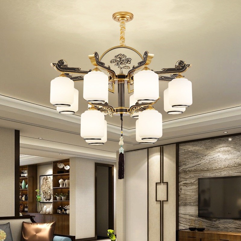 现代简约韵味新中式客厅吊灯风仿古G卧室餐厅锌合金复式别墅灯