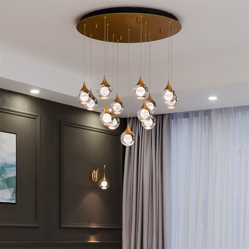 轻奢水晶灯客厅k卧室吧台餐厅灯后现代中空复式别墅楼梯灯月球灯