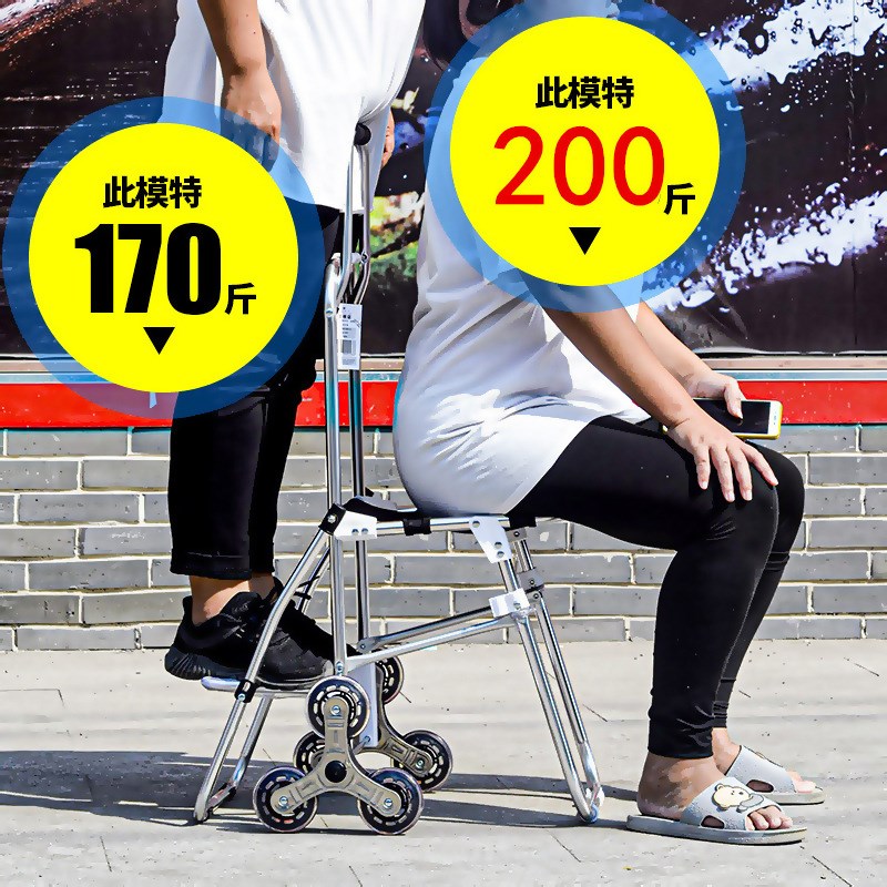 3EW1买菜小拉车老年人推车可推可坐带凳购物车有椅家用Y折叠拉杆