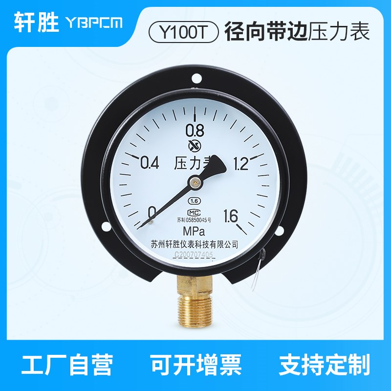轩胜科技 Y1h00T 1MPa径向带后边压力表 固定法兰边 船用压力表