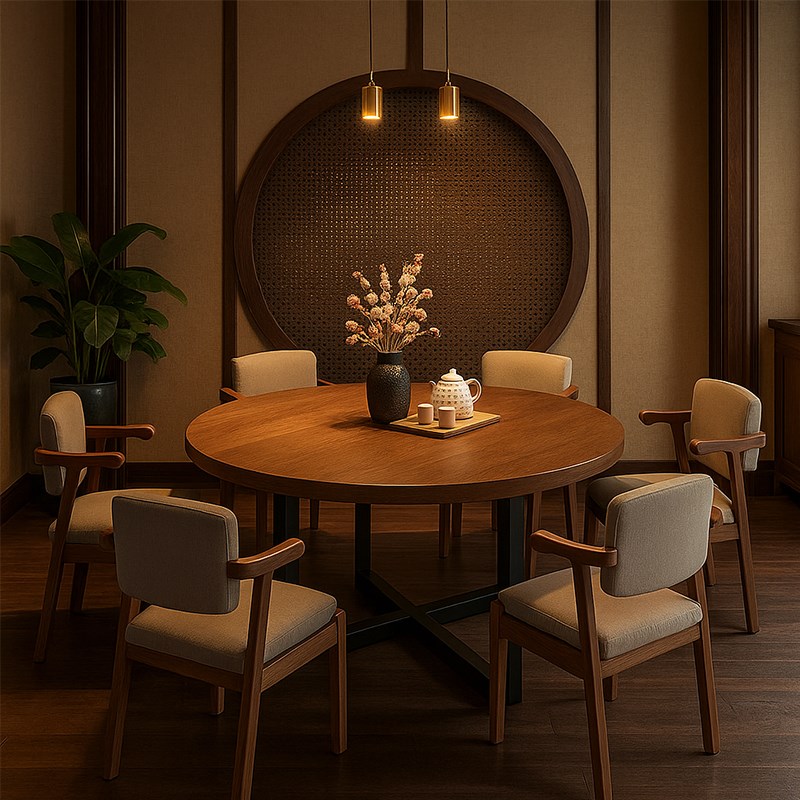 中式餐桌椅圆形家用饭桌客厅12人位吃饭桌子餐厅圆桌20Y25新款桌
