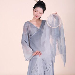 服衍舞蹈裙舞色书渐变款 纱裙古典舞纱衣生纱裙意诗花朵身韵女古风