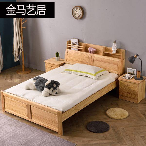 实木床松木床儿童床带储物床书架床现代中式儿童松木床全实木床