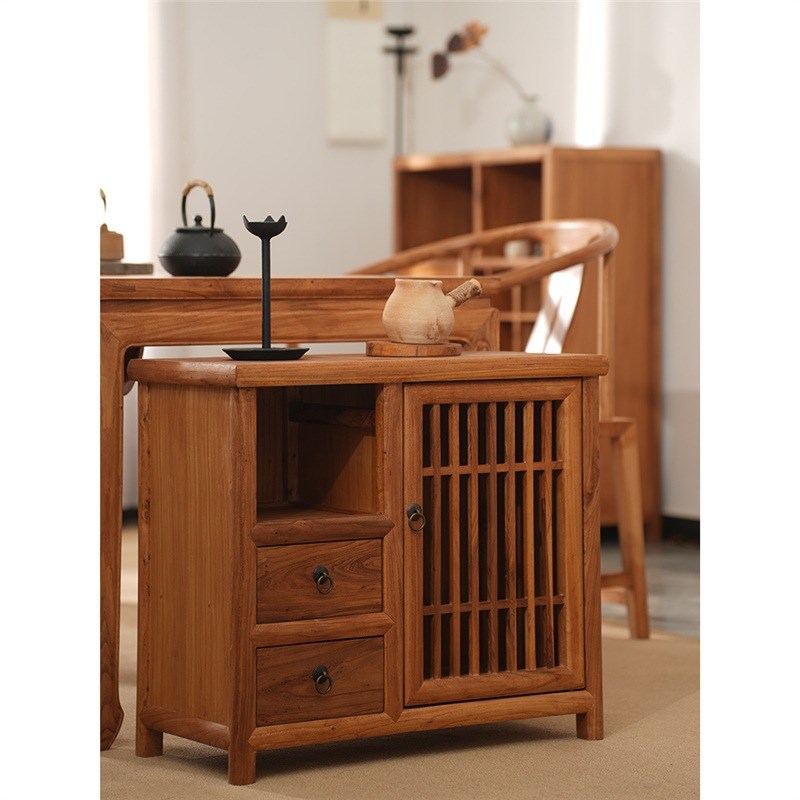 茶桌侧边茶水柜实木新中式v餐边柜老榆木沙发侧边家用客厅茶台边