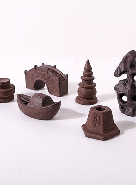 苔藓多肉微景观造景鱼缸小摆件盆D景假山圆塔石墨水井小船装饰品