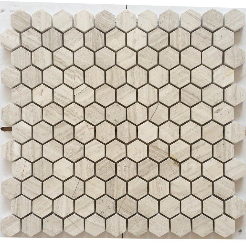 灰色六边形马赛克瓷砖六角砖白木纹E水池卫生间浴室石材背景墙地