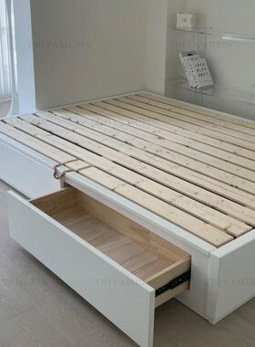 枝丫木品 无床头白色榻榻米储物床现代简约箱体床橡木抽屉气压床