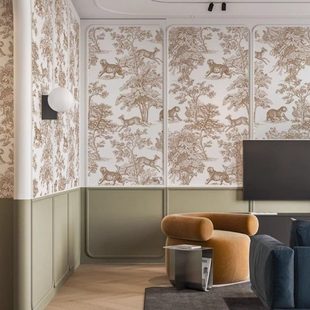 复古法式丛林屏风壁纸客厅背景墙纸壁布卧室环保定制网红高端壁画