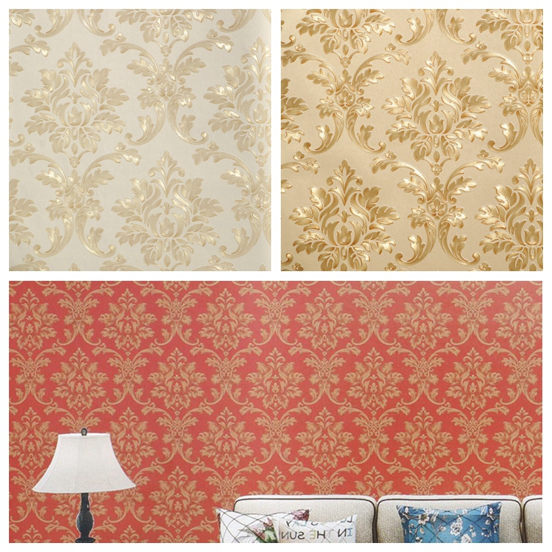 暗金色深红色欧式墙纸 3D立体压纹菱形花 卡其色U浅黄色简欧壁纸
