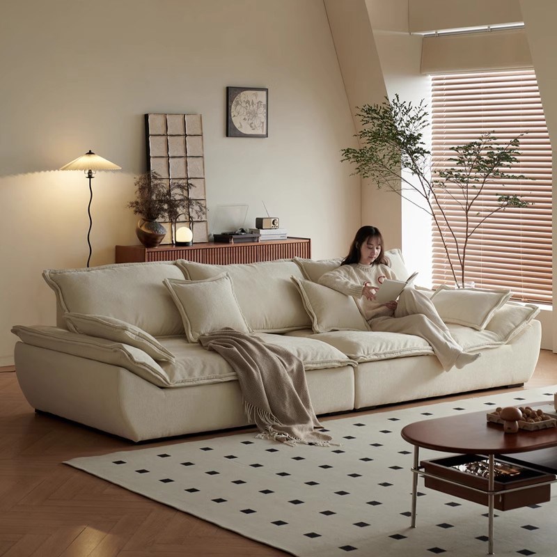 意式轻奢布艺沙发客厅小户型现代简约极简真皮三人位直Z排帆船沙