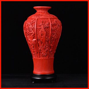 包邮扬州漆器梅瓶摆件脱胎剔红雕漆仿古工艺品家具装饰品特色礼物