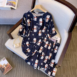 七月大码300斤女装~牛奶丝宽松睡衣家居服套装