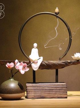 新中式禅意摆件陶瓷佛像创意现代简约家居客厅玄关实木装饰工艺品