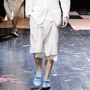 短裤 宽松阔腿裤 白色裤 青年时尚 男双层裤 中裤 子棉麻透气五分裤 个性