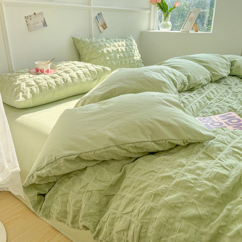 奶油风泡泡纱纯水洗棉被套单件150x200单独被子罩200x230cm被单2m