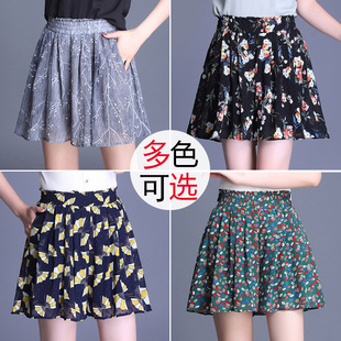短裤 薄款 子女夏2021新款 裙垂感休闲裙裤 高腰碎花宽松裤 雪纺阔腿裤